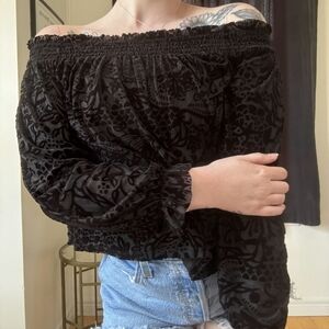 Free People A Little Twist Floral Off Shoulder Velvet Top